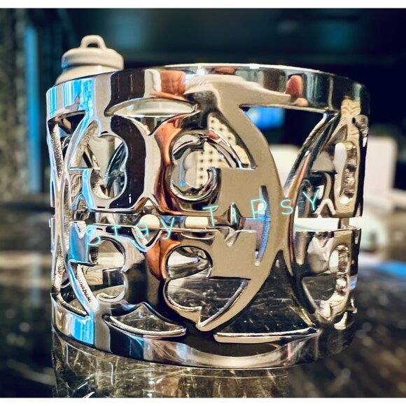 Tory Burch Silver Miller Logo Bangle Bracelet - Picture 2 of 9